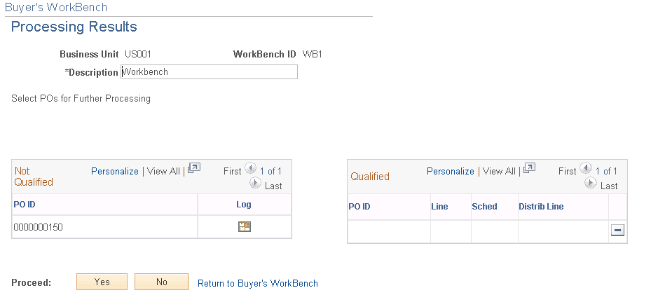 Buyer's Workbench - Processing Results page