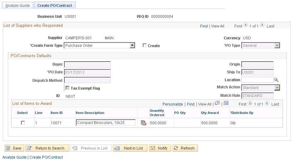 Create PO/Contract page