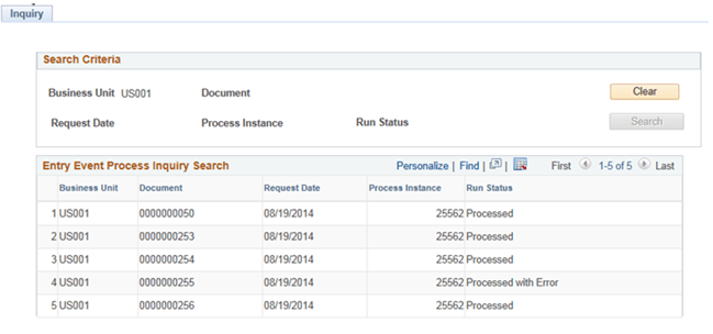 Entry Event Log Inquiry Page