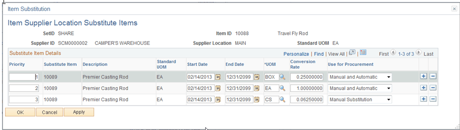 Item Supplier Location Substitute Items Page