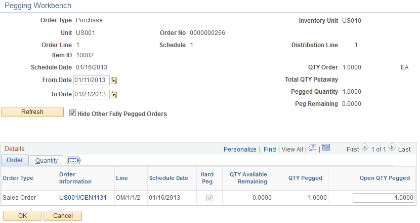 Pegging Workbench page