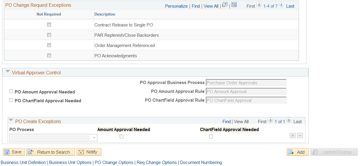 PO Change Options page (2 of 2)