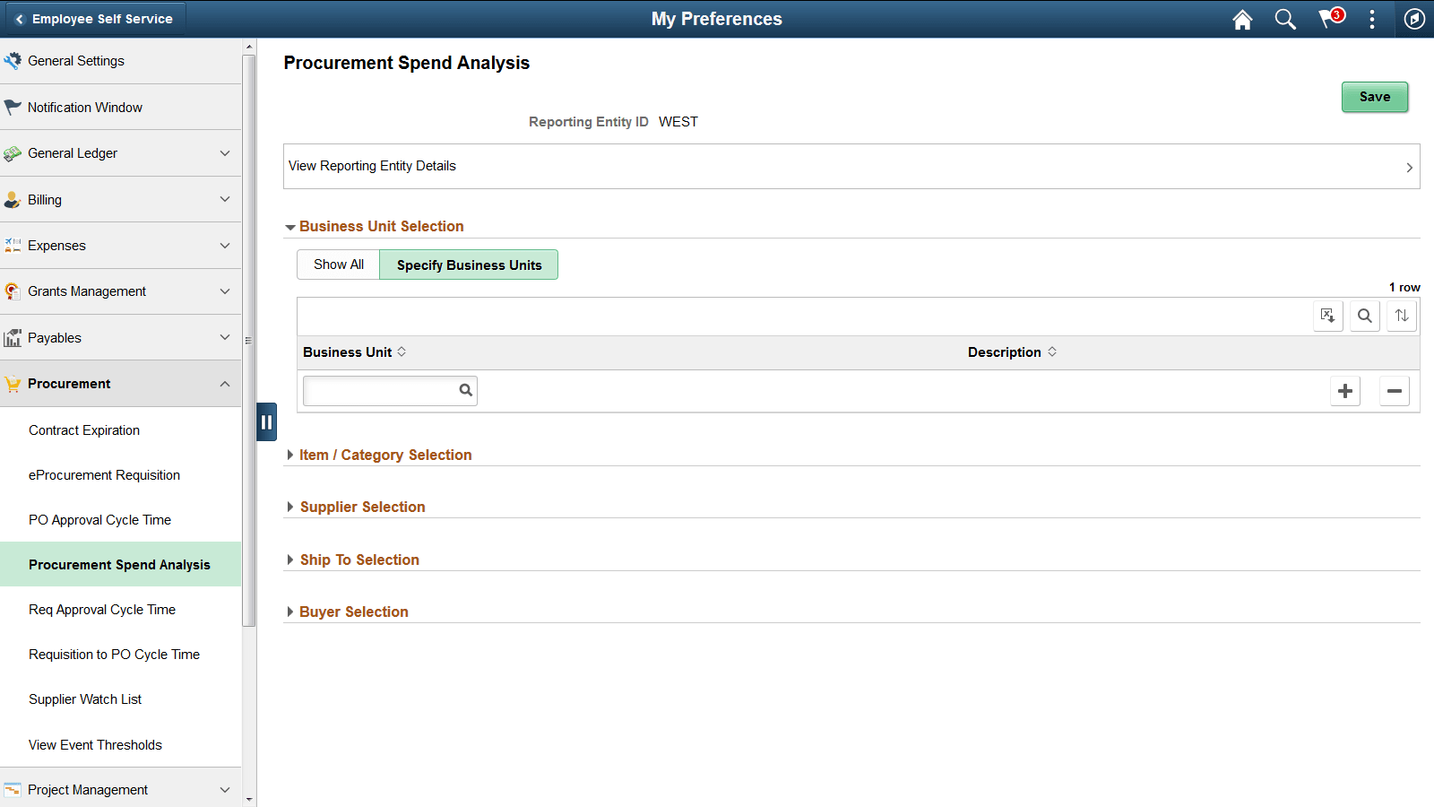 Procurement User Preferences - Procurement Spend Analysis