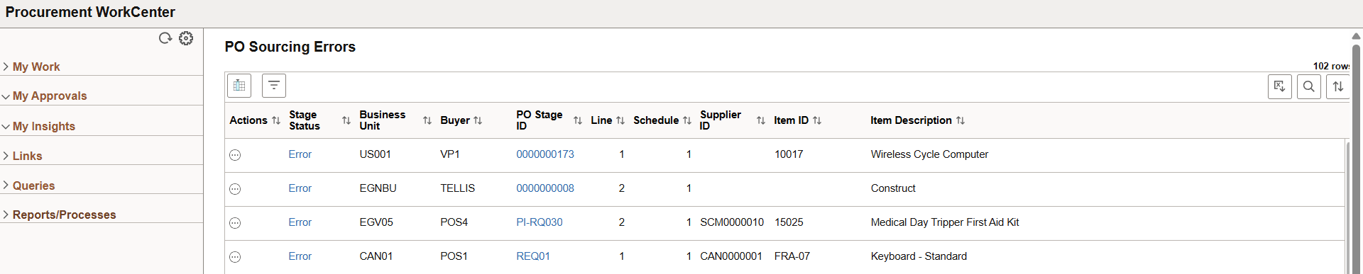 Procurement WorkCenter page