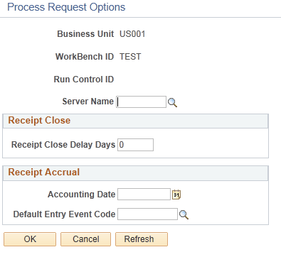 Receiver Workbench – Process Request Options Page