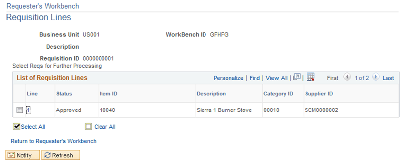 Requesters Workbench - Requisition Lines Page