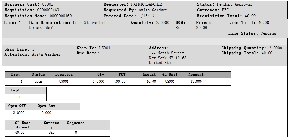 Requisition Line Details page