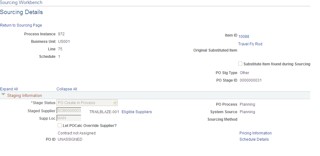 Sourcing Workbench - Sourcing Details page (1 of 2)