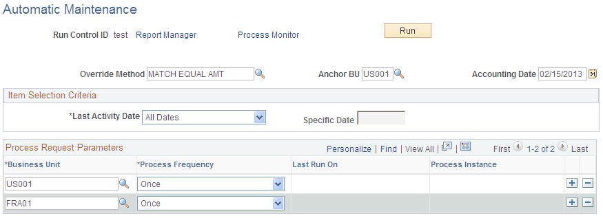 Automatic Maintenance page