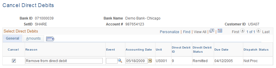 Cancel Direct Debits page