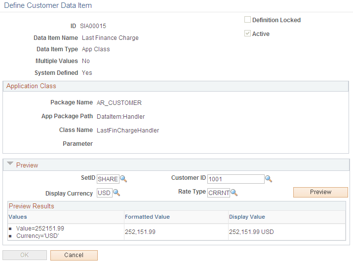 Define Customer Data Item page for Application Class packages
