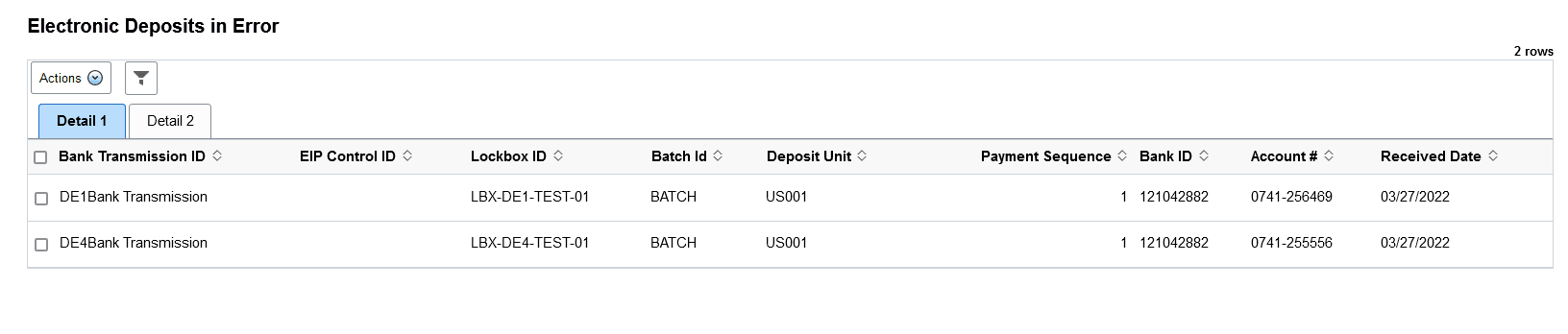 Electronic Deposits in Error page
