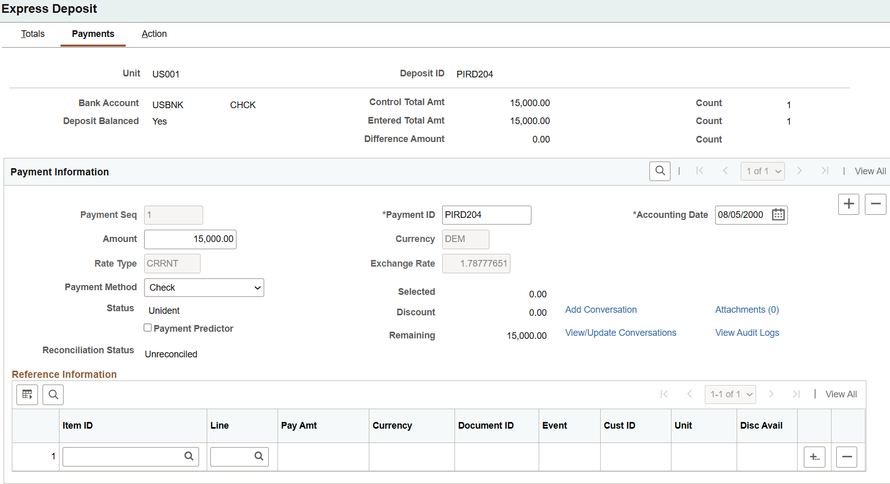 Express Deposit - Payments page