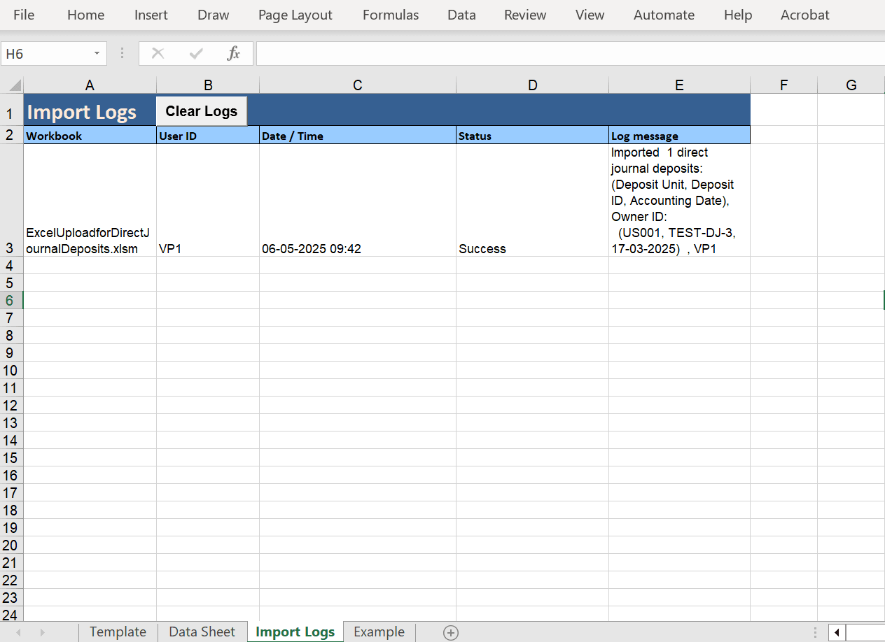 Import Logs Worsheet
