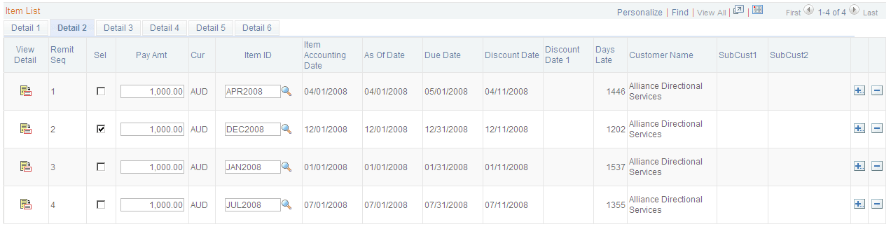 Payment Worksheet Application page - Detail 2 tab