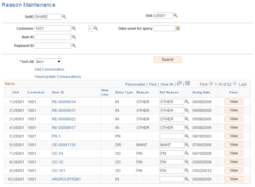 Reason Maintenance page