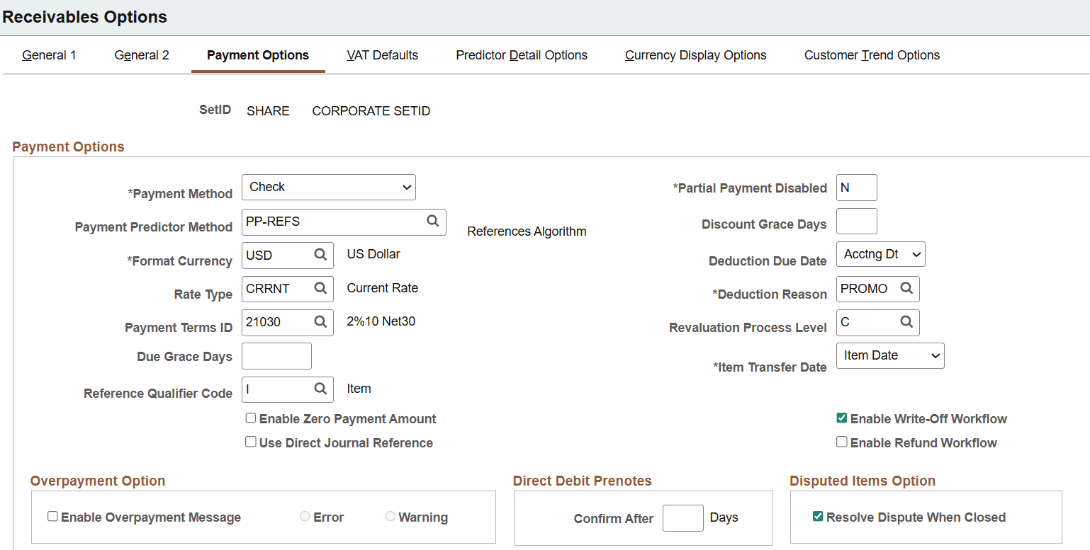 Receivables Options - Payment Options (1 of 2)