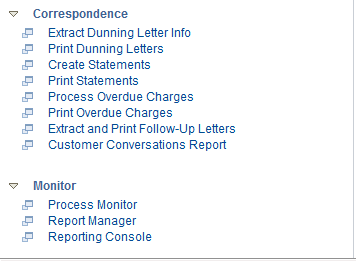 Receivables WorkCenter - Reports/Processes Pagelet (2 of 2)