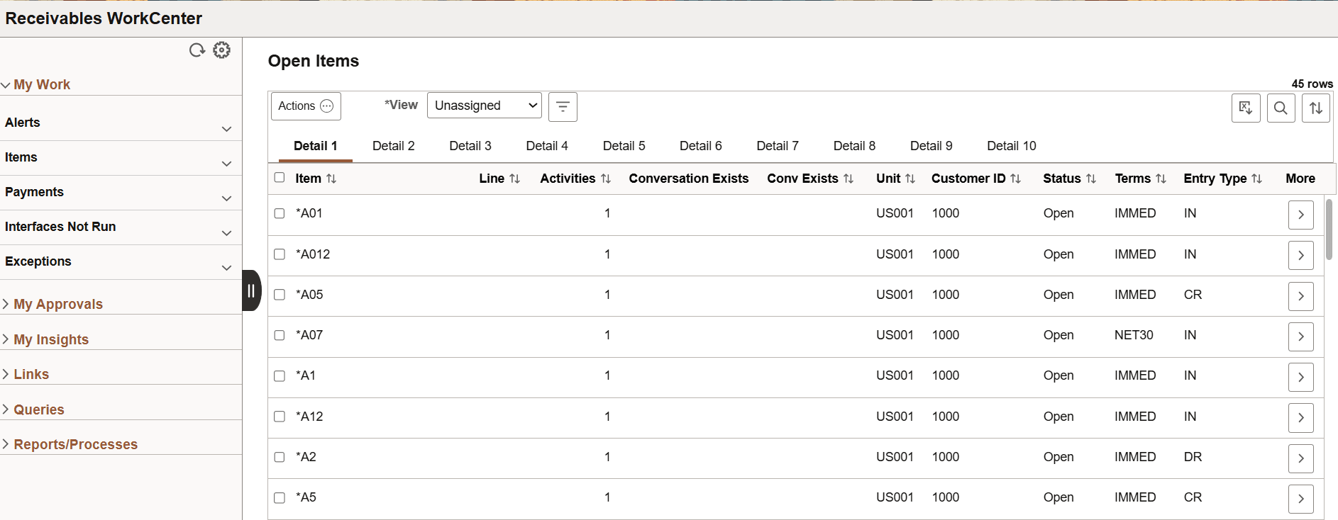 Receivables WorkCenter with Work Management PI54