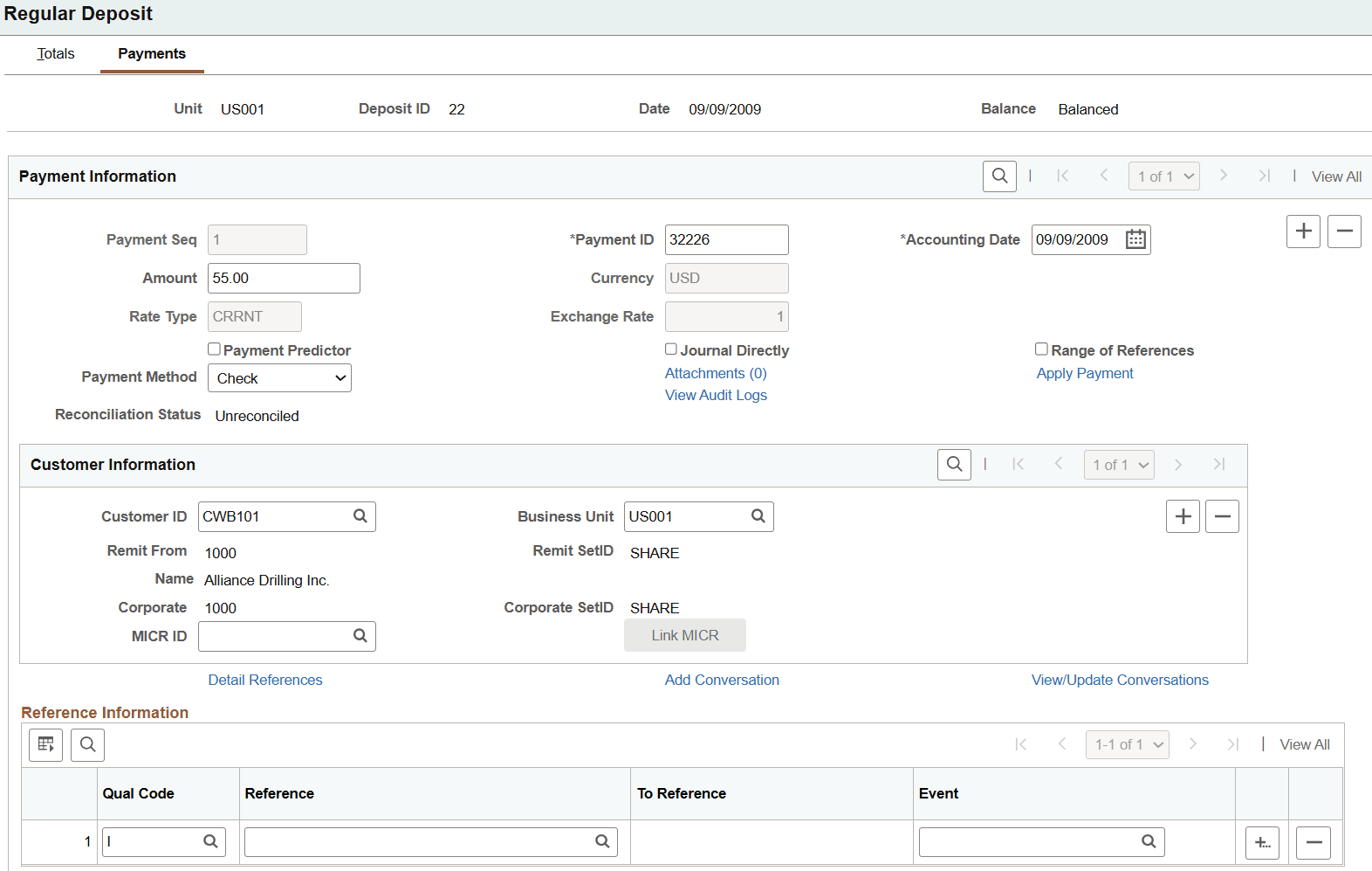 Regular Deposit - Payments page