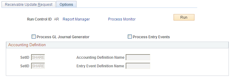 Request Receivables Update - Options page