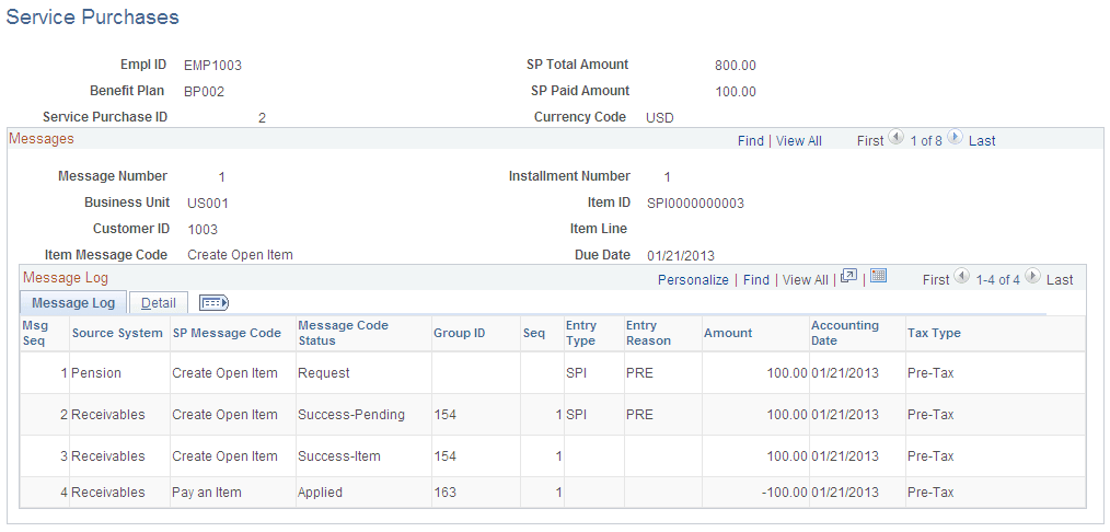 Service Purchases page