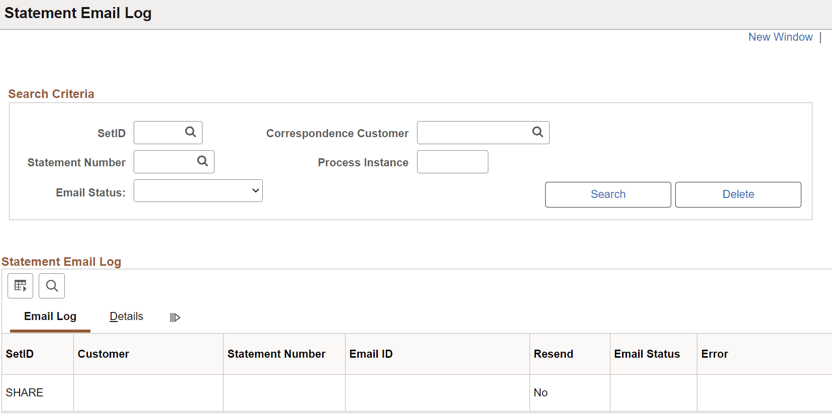 Statement Email Log Page