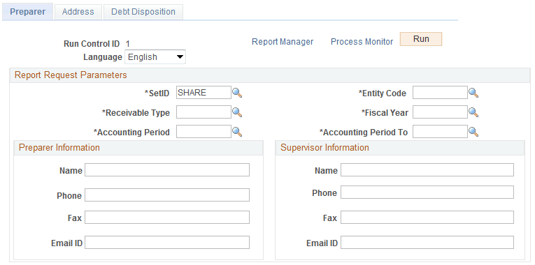 Treasury Report on Receivables - Preparer page