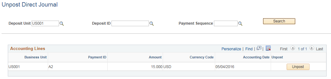 Unpost Direct Journal page