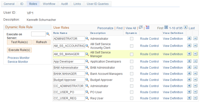 User Profile - Roles page