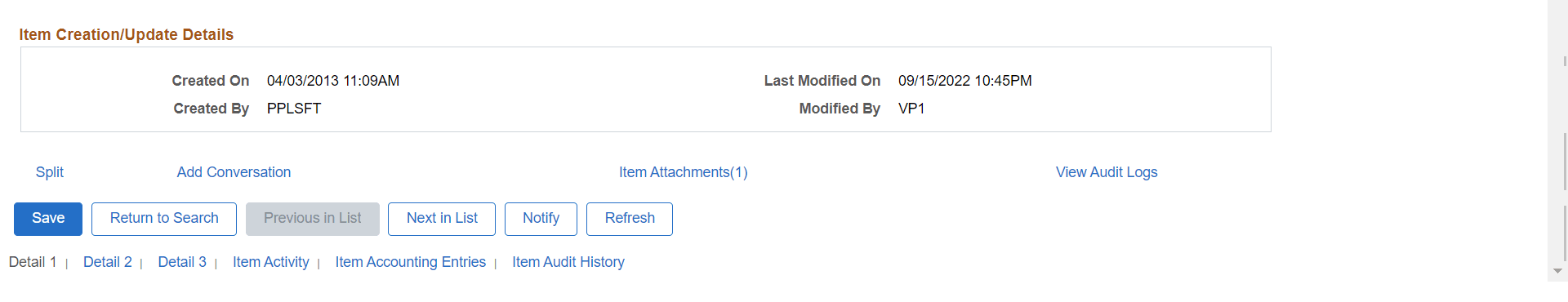 View Update Item Details Detail 1 (2 of 2)