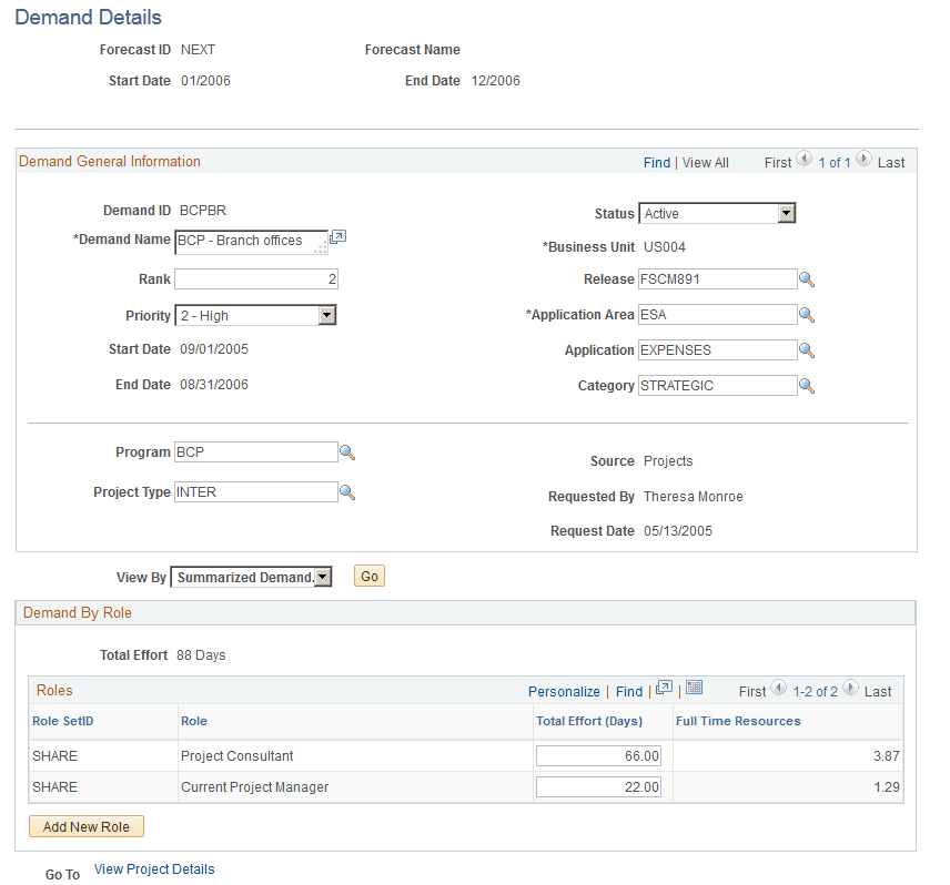 Demand Forecast - Demand Details page