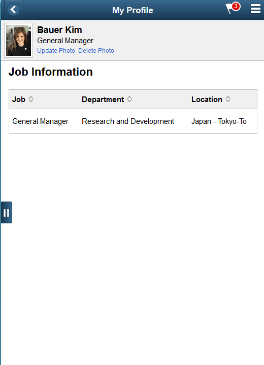 General Information - Job Information page as displayed on a smartphone