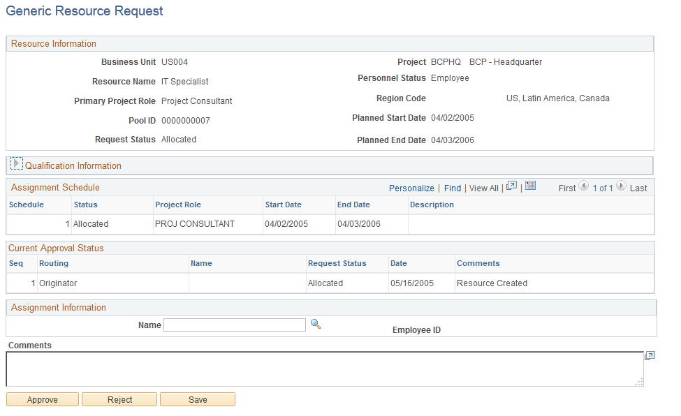Generic Resource Request page