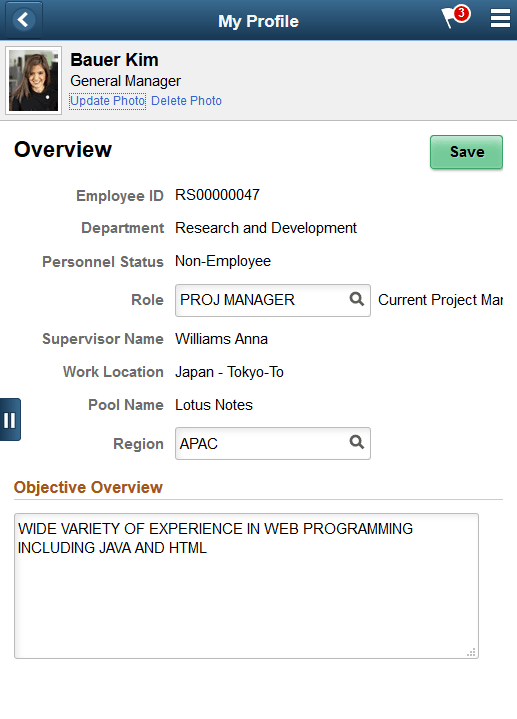 Overview page as displayed on a smartphone