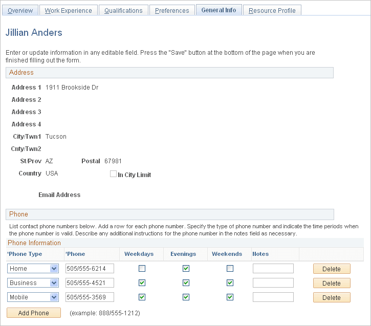 Profiles - General Info page (1 of 2)