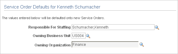Service Order Defaults for <user> page