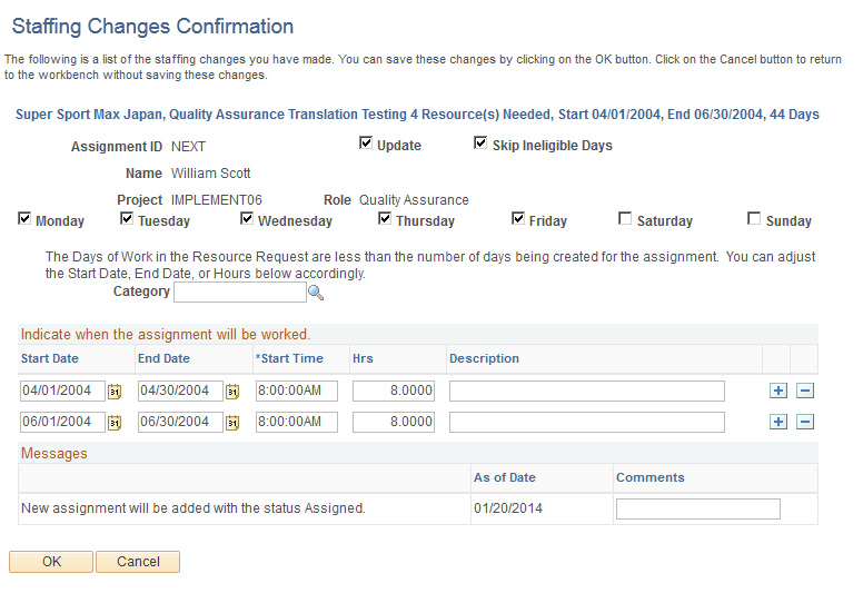 Staffing Changes Confirmation page