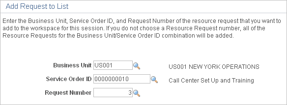 Staffing Workbench - Add Request to List page