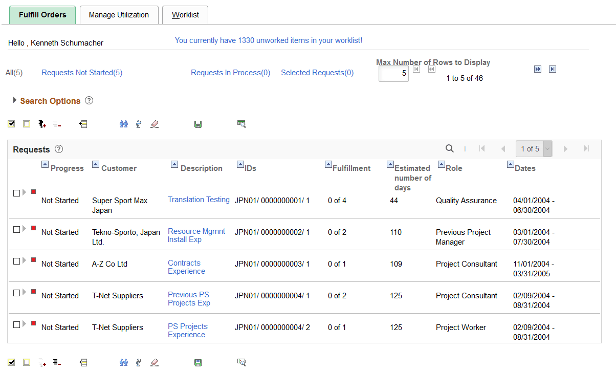 Staffing Workbench - Fulfill Orders page
