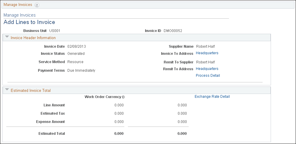 Add Lines to Invoice page (1 of 2)