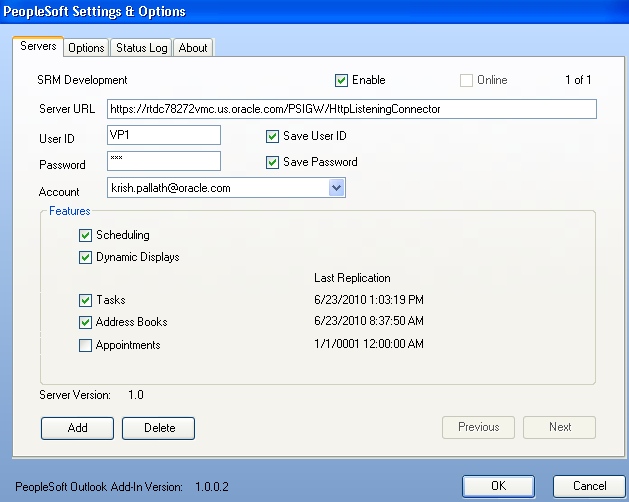 PeopleSoft Settings & Options page