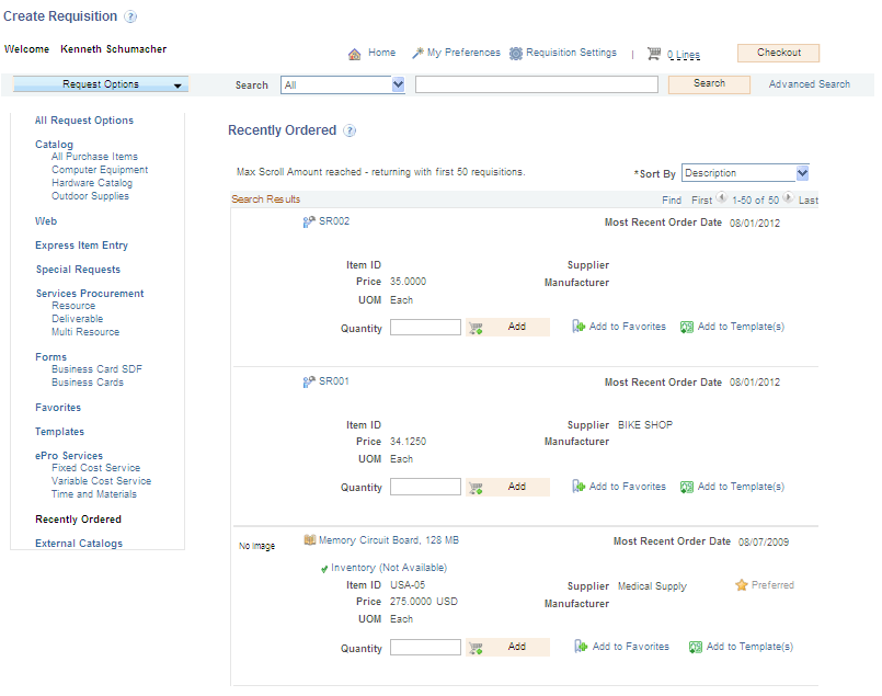 Recently Ordered page