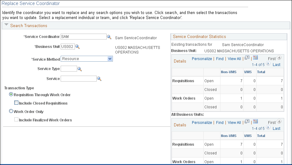 Replace Service Coordinator page (1 of 3)