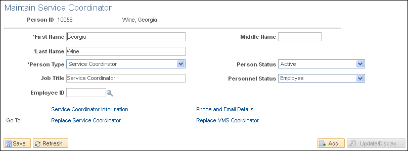 Service Coordinator Information page