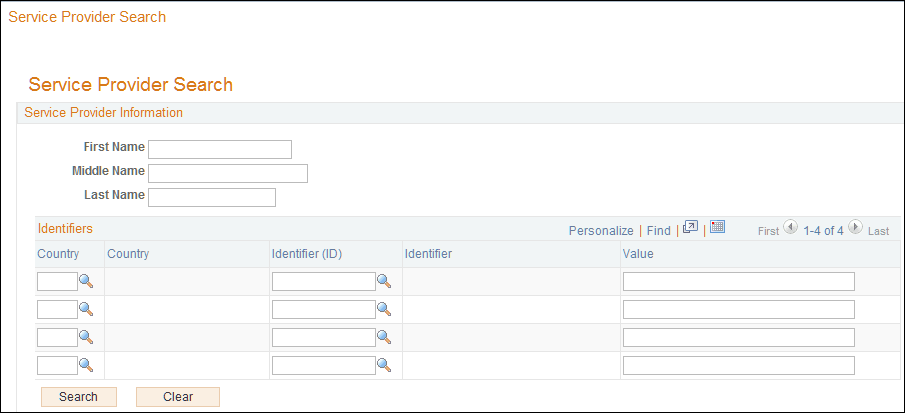 Service Provider Search page