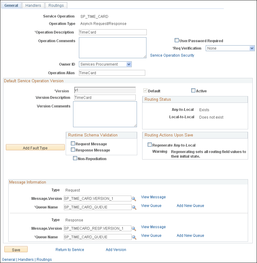 Services page General tab