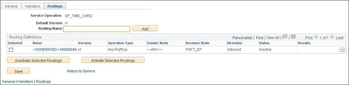 Services page Routings tab