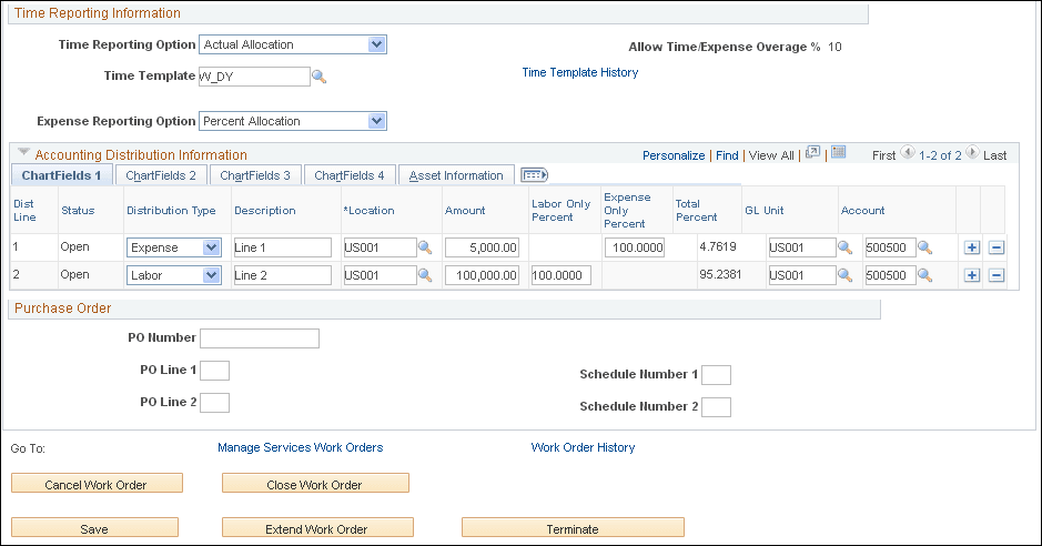Work Order - Cost page (2 of 2)