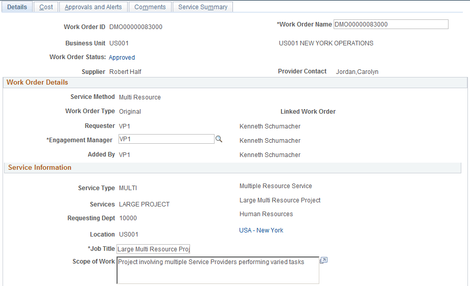 Work Order Details page